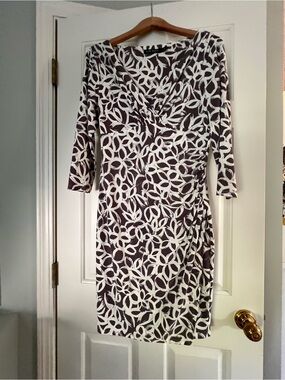 Lauren Ralph Lauren Taupe & White Printed Wrap Dress Size 12